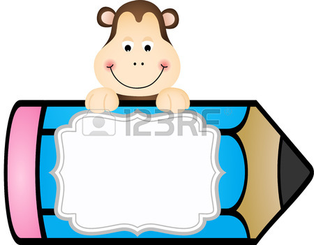 450x351 Monkey With Pencil Personalized Label Sticker Royalty Free