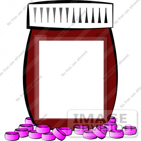 450x450 Pills In Front Of A Pill Bottle With A Blank Label Clipart