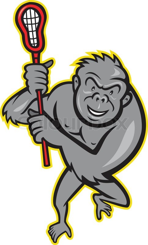 484x800 Gorilla Ape With Lacrosse Stick Cartoon Stock Vector Colourbox