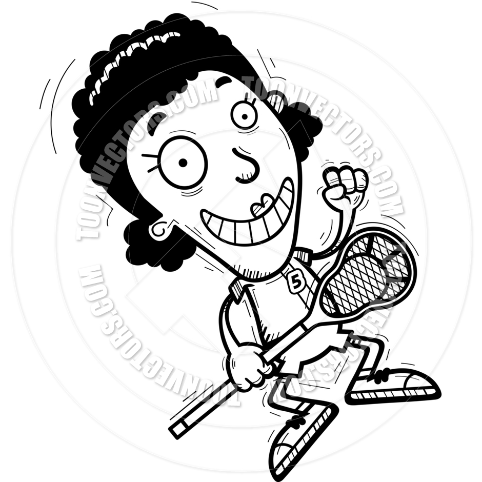940x940 Cartoon Black Lacrosse Player Jumping (Black Amp White Line Art) By