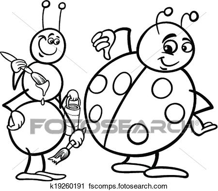 450x394 Clipart Of Ant And Ladybug Coloring Page K19260191