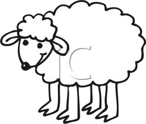 300x255 Black And White Cartoon Of A Wooly Lamb