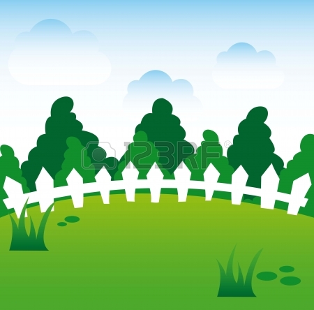 450x444 Spring Cartoon Landscape Background. Vector Illustration Royalty