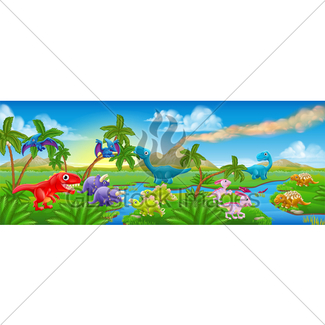 325x325 Cartoon Dinosaurs Scene. Gl Stock Images