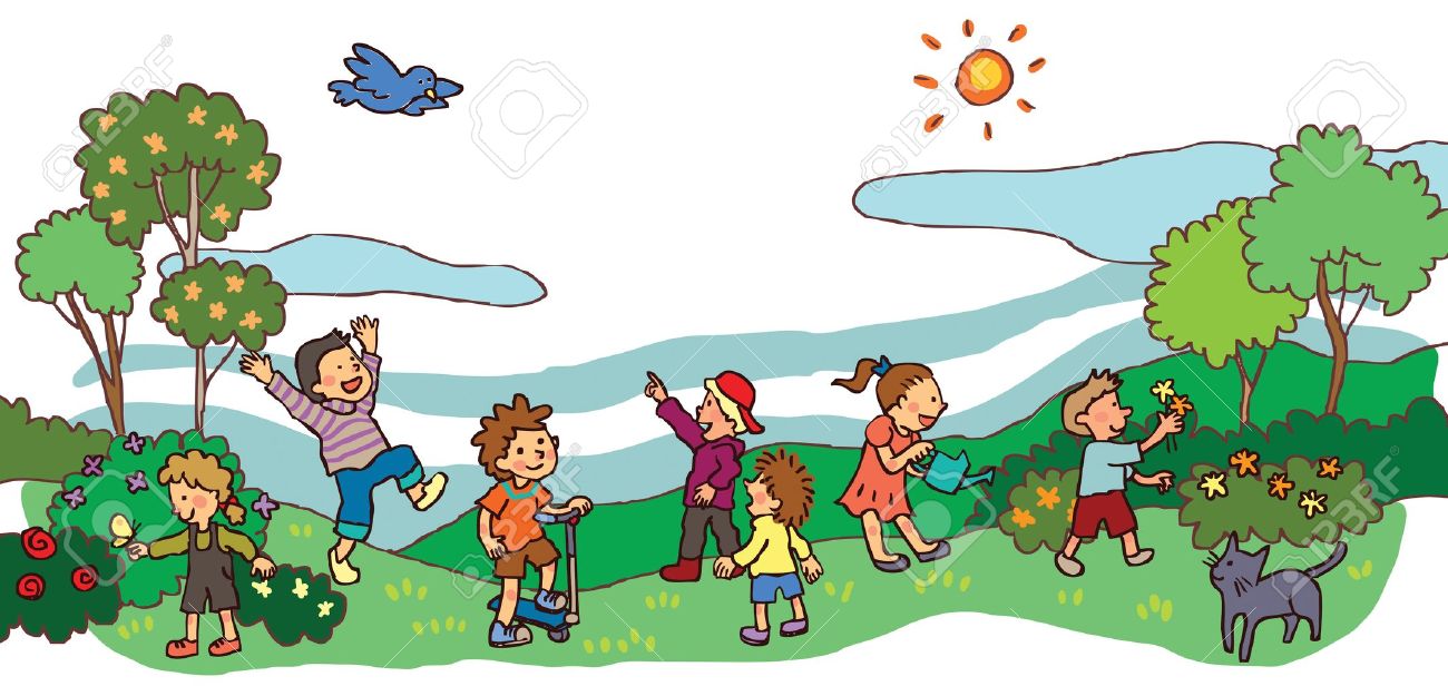 1300x625 Children Having A Good Time In Spring Landscape Royalty Free