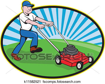 450x360 Clipart Of Lawn Mower Man Gardener Cartoon K11582521