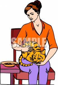 205x300 Free Clipart Image A Woman Holding Her Cat On Her Lap