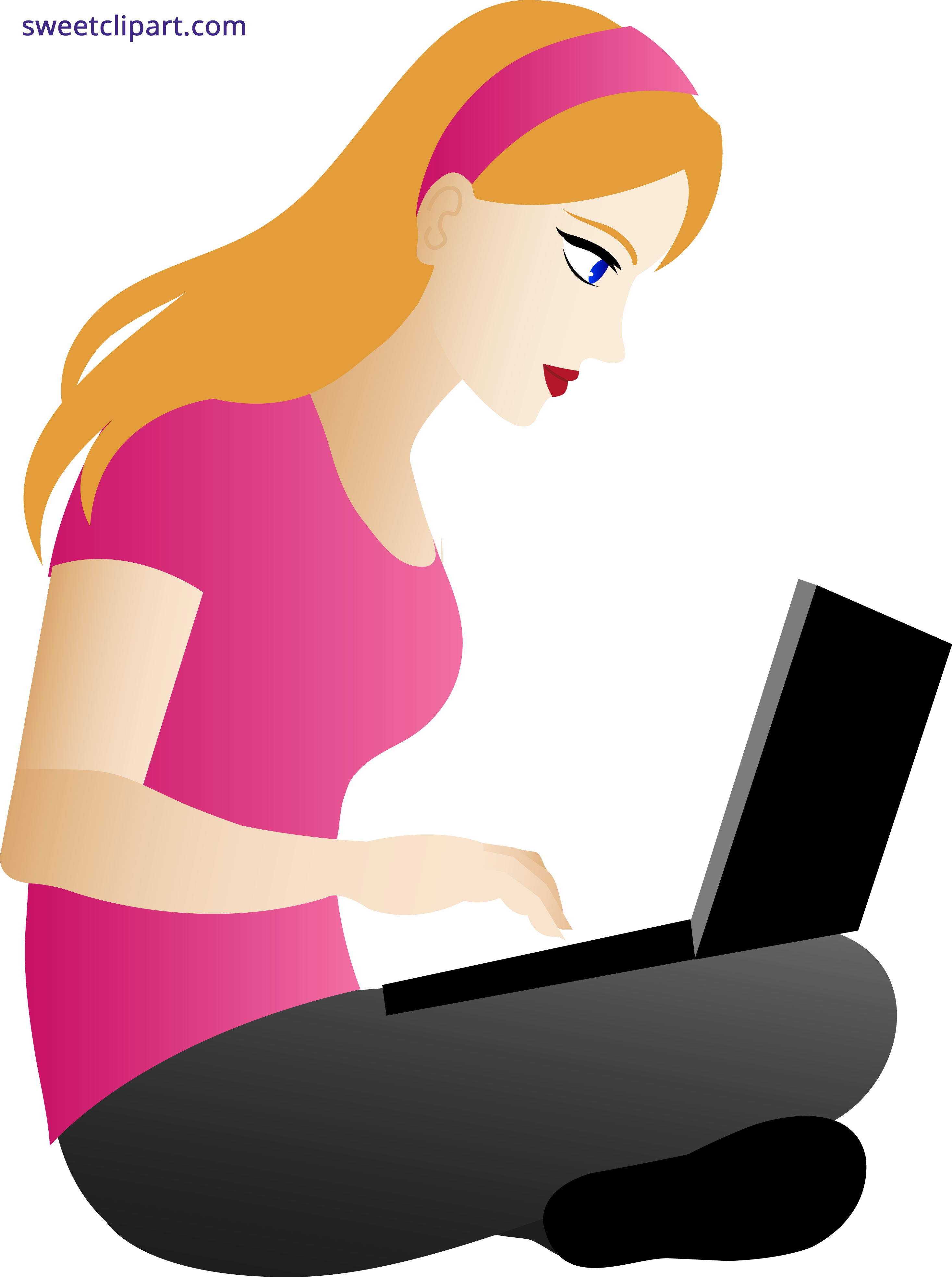 2934x3933 Young Blonde Redhead Woman Sitting Laptop Clipart
