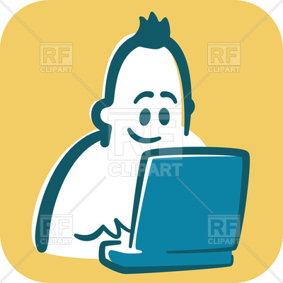 400x400 Cartoon Man (Blogger) Typing On Laptop And Smiling Royalty Free