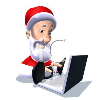 350x334 Picture Of A Cartoon Santa Sitting Down Typing On A Laptop