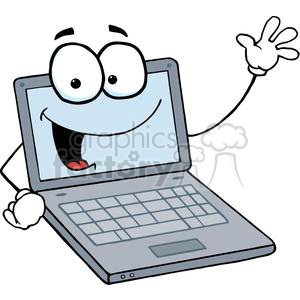 300x300 Royalty Free Laptop Cartoon Character Waving A Greeting 379481