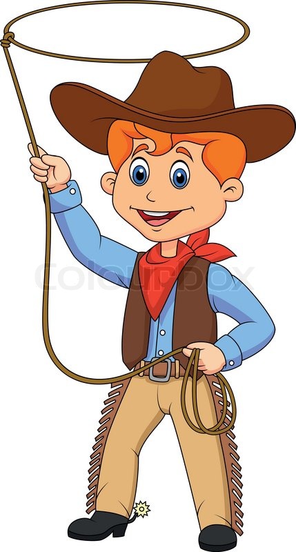 429x800 Vector Illustration Of Cowboy Kid Cartoon Twirling A Lasso Stock