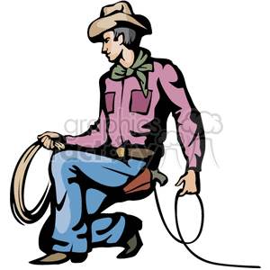 300x300 Royalty Free A Kneeling Cowboy Holding A Rope 374203 Vector Clip
