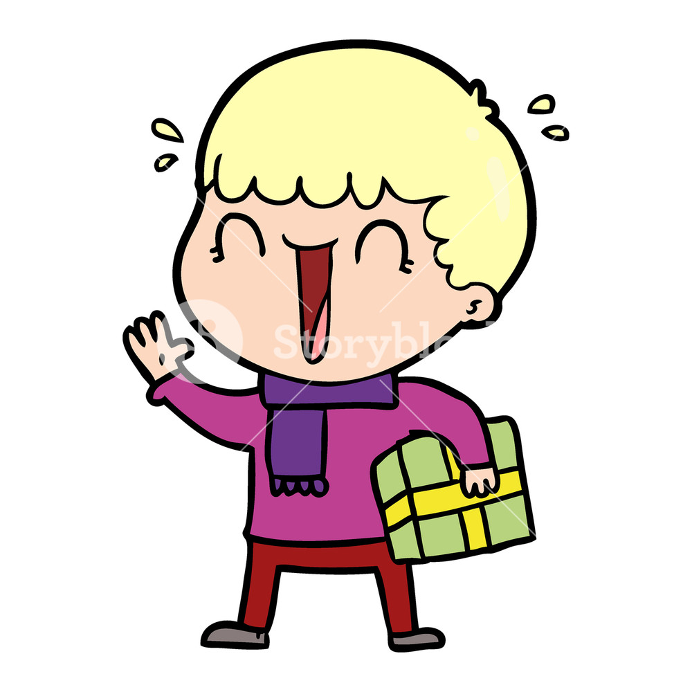 1000x1000 Laughing Cartoon Man With Present Royalty Free Stock Image