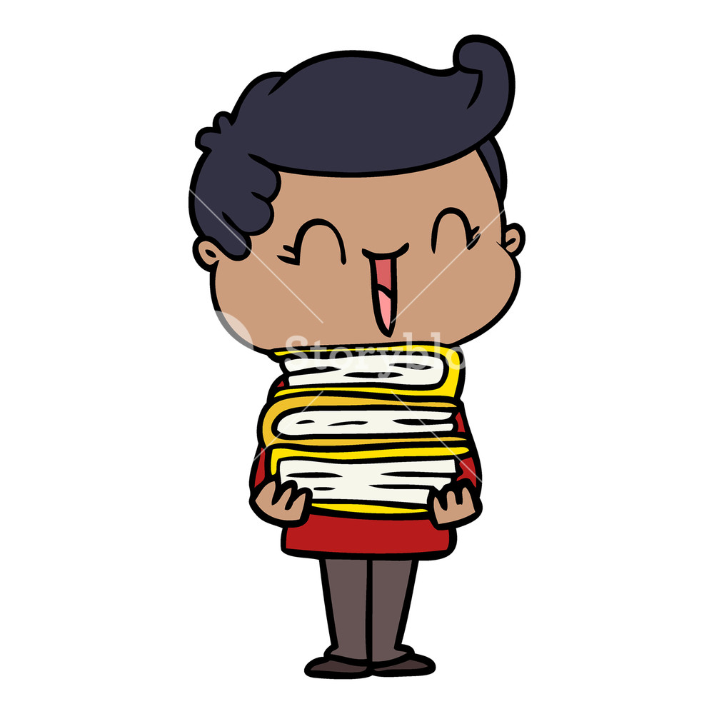 1000x1000 Cartoon Laughing Boy Carrying Books Royalty Free Stock Image