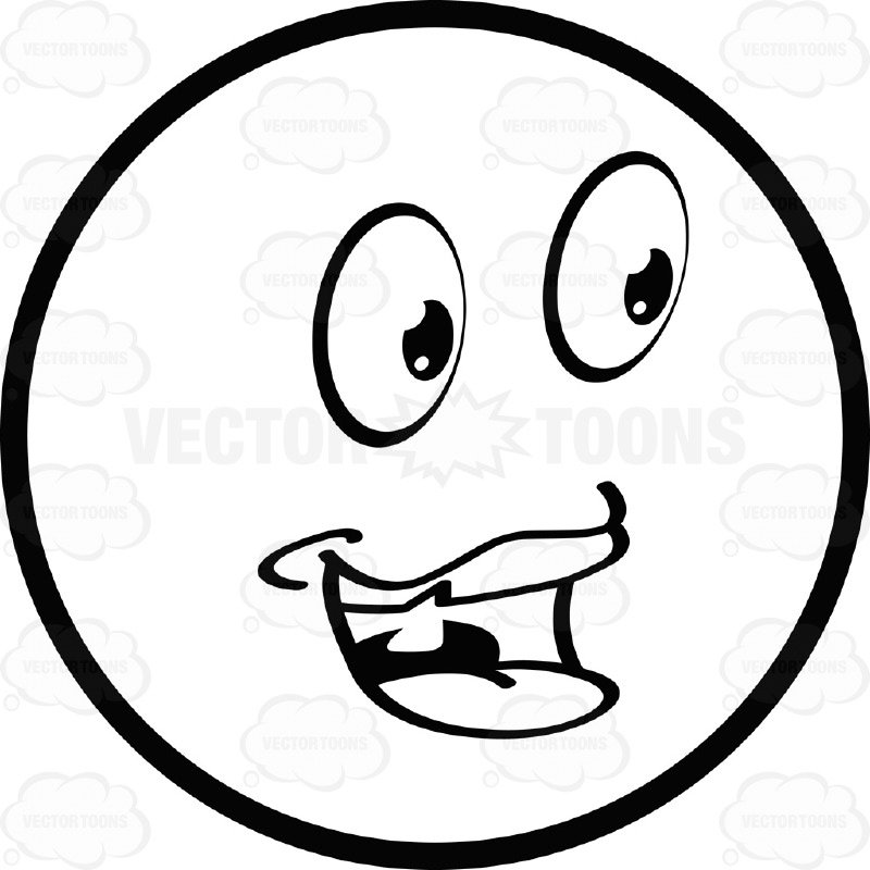 800x800 Smiling Large Eyed Black And White Smiley Face Emoticon