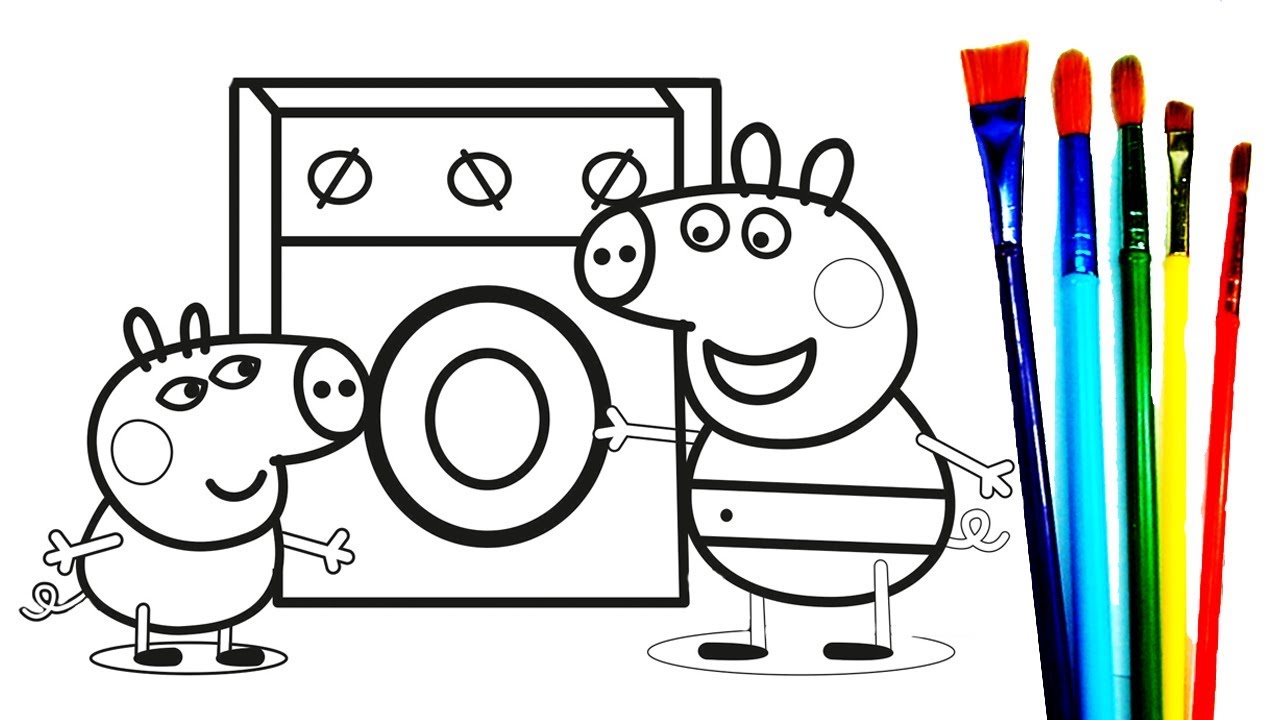 1280x720 Peppa Pig George Pig Laundry Room Coloring Book Learning Drawing