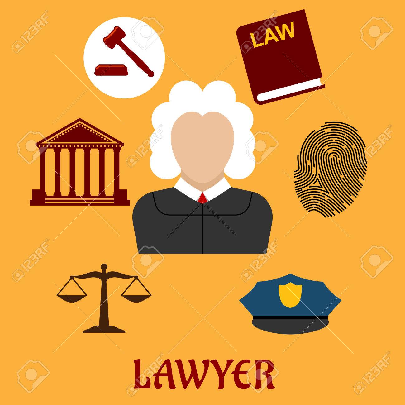 1300x1300 Law And Justice Flat Icons Surrounding A Lawyer With A Courthouse