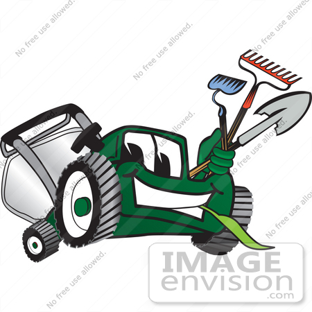 450x450 Clip Art Graphic Of A Green Lawn Mower Mascot Character Facing