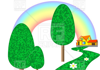 400x283 House On The Lawn With Rainbow Royalty Free Vector Clip Art Image