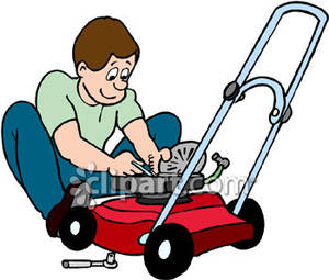 300x255 Man Fixing Or Repairing A Lawn Mower Royalty Free Clipart Picture