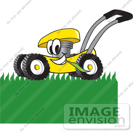 450x450 Clip Art Graphic Of A Yellow Lawn Mower Mascot Character Chewing