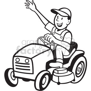300x300 Royalty Free Black And White Farmer Riding Tractor Mower 387886