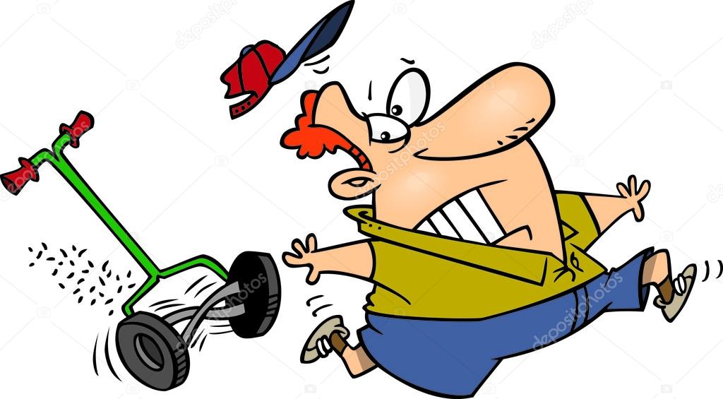 1024x565 Cartoon Man Chased By A Lawn Mower Stock Vector Ronleishman
