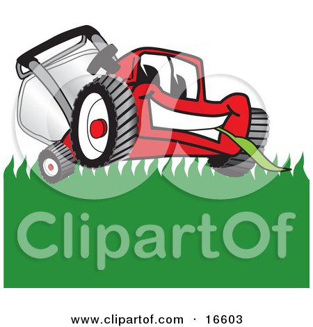 450x470 Clipart Picture Of Red Lawn Mower Mascot Cartoon Character On