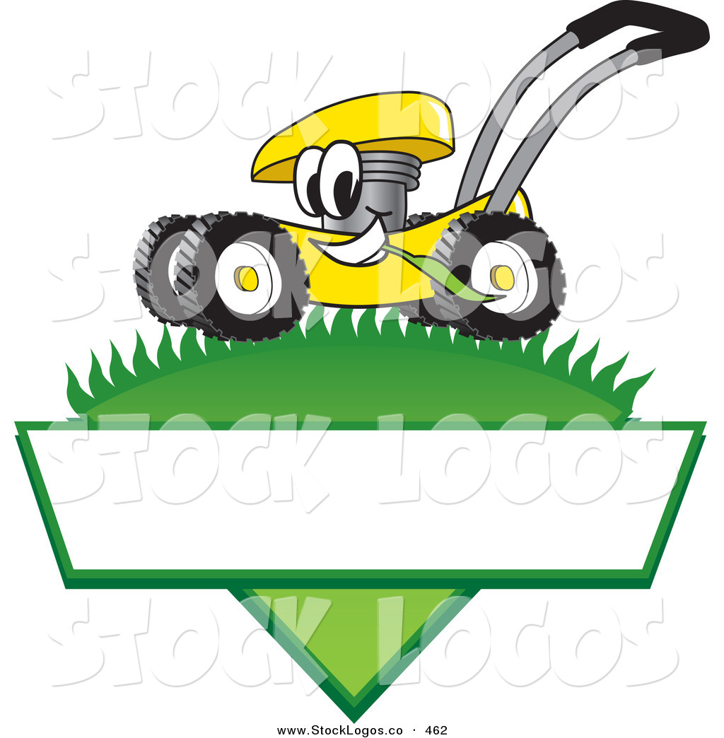 1024x1044 Vector Logo Of A Yellow Lawn Mower Mascot Cartoon Character Mowing