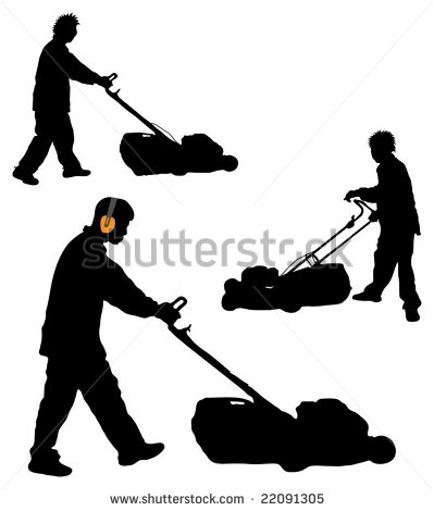 399x470 Lawn Mowing Silhouettes Clipart