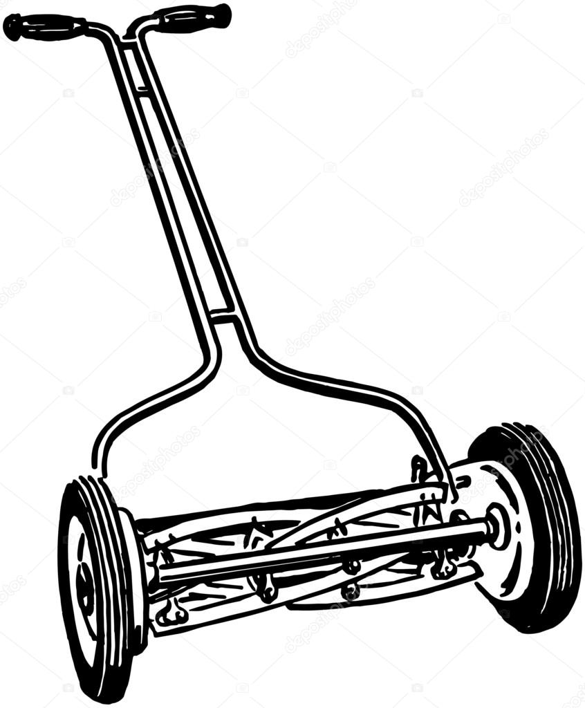 846x1024 Manual Lawn Mower Stock Vector Retroclipart