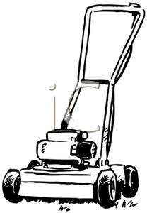 208x300 Black And White Lawn Mower Clip Art Image