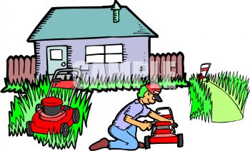 350x212 Royalty Free Clip Art Image Man Fixing Lawnmowers