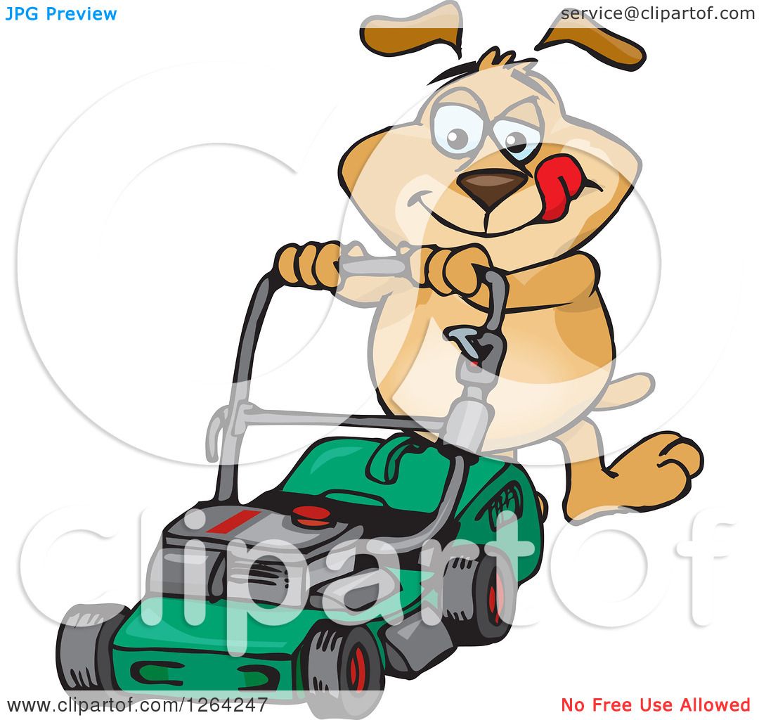1080x1024 Clipart Of A Sparkey Dog Pushing A Green Lawn Mower