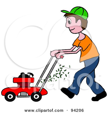 450x470 Royalty Free (Rf) Clipart Illustration Of A Silhouetted Boy Mowing