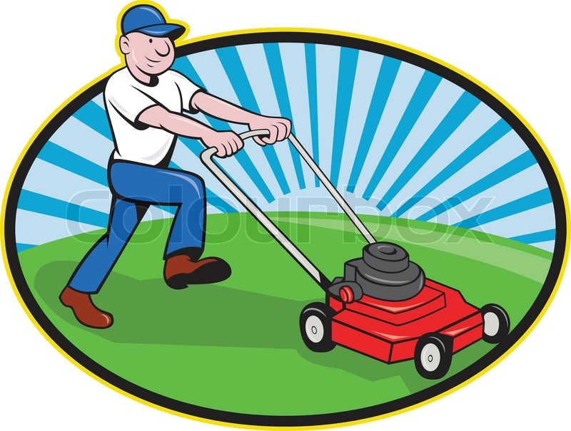 800x605 Lawn Mower Man Gardener Cartoon Stock Vector Colourbox