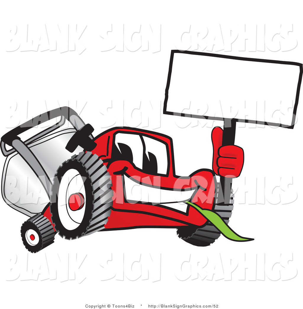 1024x1044 Vector Illustration Of A Happy Red Lawn Mower Holding Up A Blank