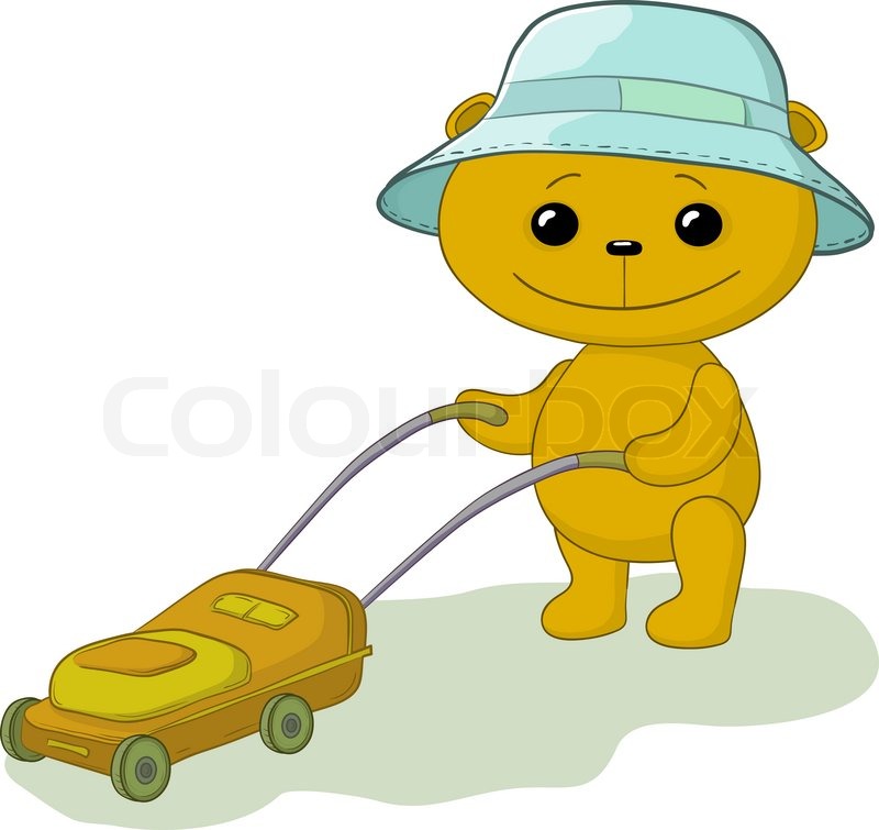 800x755 Vector Cartoon, Teddy Bear Lawnmower Work With The Lawn Mower