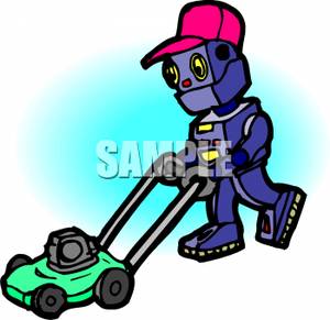 300x291 Free Clipart Image A Robot Pushing A Lawn Mower
