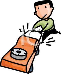 246x300 Man Pushing An Orange Lawn Mower Clipart Picture