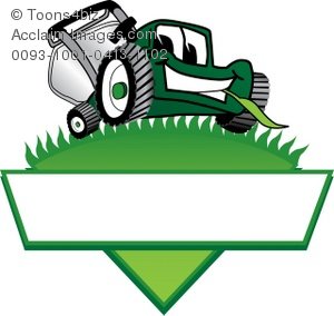 300x284 Cartoon Lawn Mower With A Blank Sign