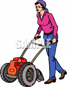 231x300 Woman Pushing A Lawn Mower Clipart Image