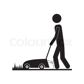 320x320 Vector Illustration Of Young Man Cartoon Cutting Grass With A Push