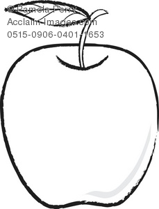 229x300 Black And White Clip Art Illustration Of An Apple With A Leaf