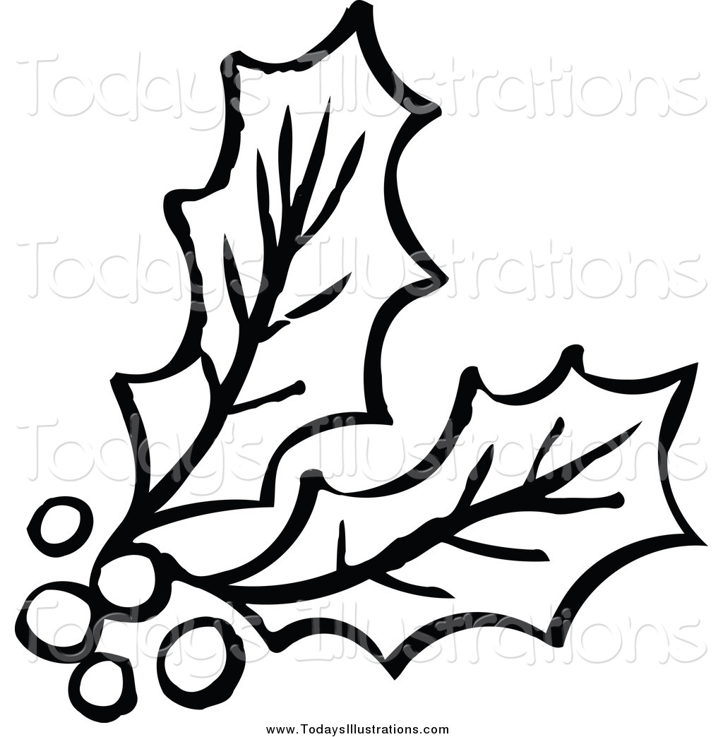 1024x1044 Black And White Holly Leaf Clip Art