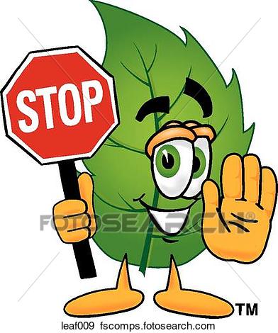 392x470 Clip Art Of Leaf Holding Stop Sign Leaf009