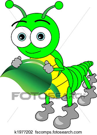 337x470 Clipart Of Cute Cartoon Big Eyed Caterpillar Holding A Leaf