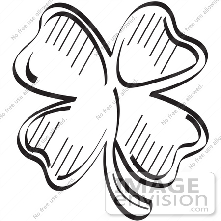 450x450 Royalty Free Black And White Cartoon Clip Art Of A Lucky Shamrock