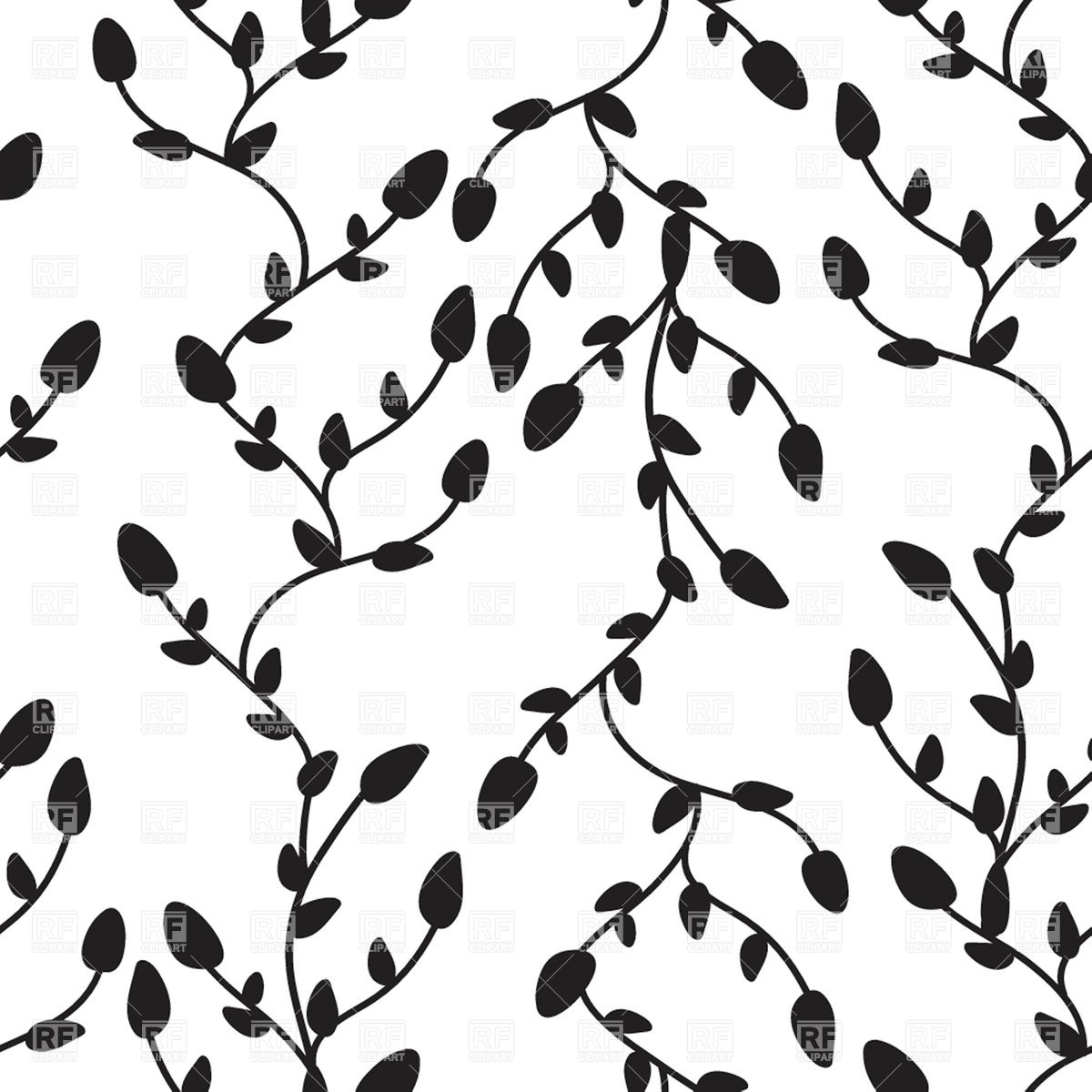 1200x1200 Black And White Pattern With Curly Branches Royalty Free Vector